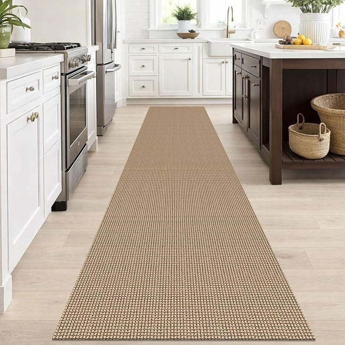 IOHOUZE Washable Runner Rug 3x12 Non Slip Rubber Backed Extra Long Hallway Runner Entryway Runner Indoor, Kitchen Rugs Woven Cotton Floor Carpet for Hall Entrance Stair, Orange/Tan/Brown