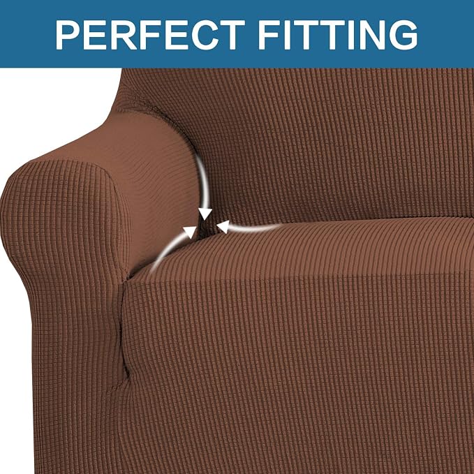 H.VERSAILTEX Stretch Chair Slipcover Sofa Cover Furniture Protector High Spandex Small Checks Knitted Jacquard Sofa Cover Chair Covers for Living Room (Armchair 31"-40", Caramel)