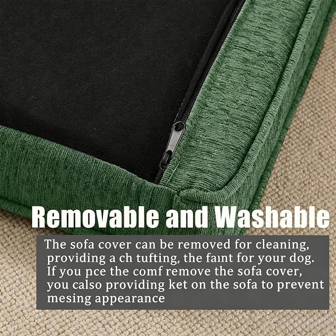 Large Dog Couch, for Large & Extra Large Dogs | Removable & Washable | No Assembly Required | Breathable Linen Fabric | Soft Foam |Floor-friendly sofa legs | Olive Green