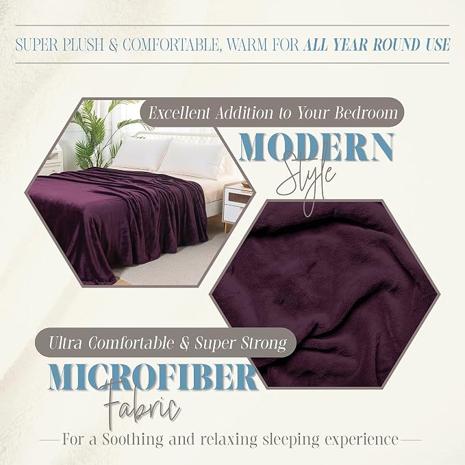 Elegant Comfort Luxury Velvety Feel Blanket, All-Season Lightweight Blanket, Ultra Plush, Soft, Cozy-Fuzzy Flannel Fleece for Couch, Sofa, Bed, Travel, Solid Design, Twin/Twin XL, Purple