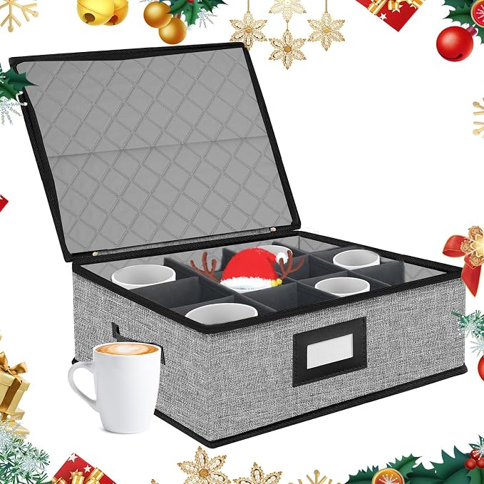 Quilted Mug Cup Storage Box,China Storage Containers | Cup Storage Containers Hard Shell with Lid for Moving Transport,Kichen Dinnerware Storage