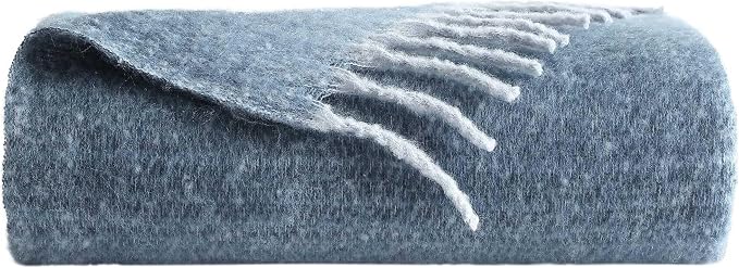 Kenneth Cole - Blanket, Faux Mohair Throw Blanket for Bed or Couch, Reversible Bedding with a Lightweight Feel, Oversized Blanket (Urban Ombre Blue, 50" x 70")