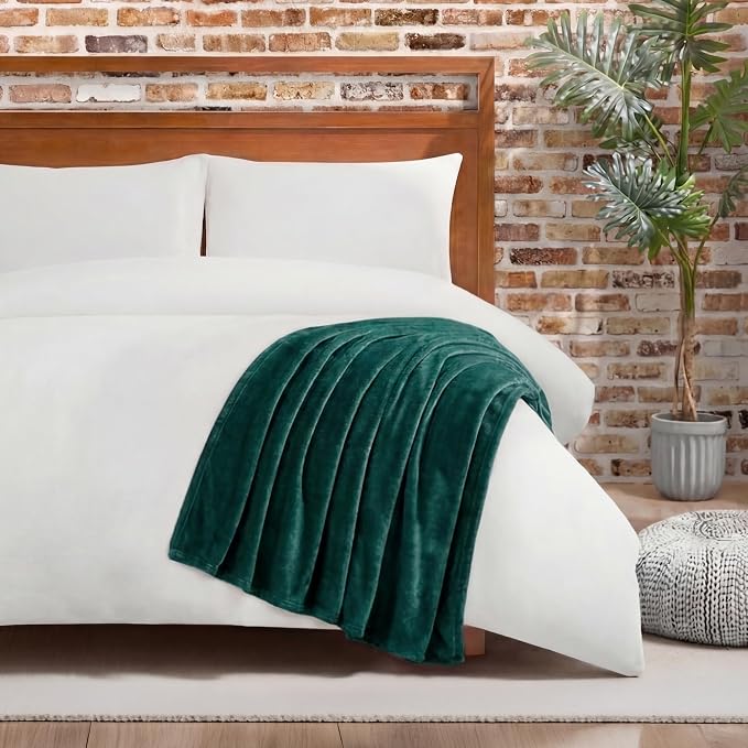 Lucky Brand Solid Plush Throw Blanket, 50"x70", Dark Green | Soft, Cozy, Timeless Comfort