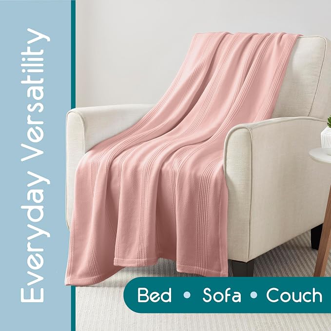 Vellux 100% Cotton Blanket, Twin, 66x90, Pink Clay | Soft, Breathable Knit, Lightweight, All Season, Machine Washable, Oeko-Tex Certified, Hotel Quality