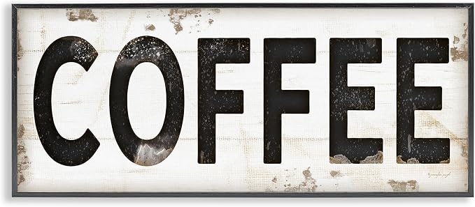 Stupell Industries 'Coffee Typography Vintage Sign', Framed Giclee Art, Black, 30 x 13 Inches, Easy to Hang and Sturdy, Made in USA, by Jennifer Pugh