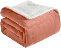 Elegant Comfort Ultra Soft Reversible Flannel Sherpa Blanket - Cozy Silky Fleece Throw for Couch, Bed - Plush Fuzzy Warm Winter Blanket for Gift, Queen, Coral
