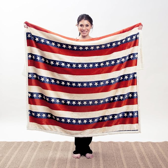 Carstens, Inc. Ultra Premium Super Soft Plush Sherpa Fleece Oversized Throw Blanket 54" x 68", Americana