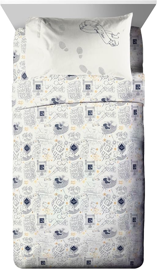 Harry Potter Twin Comforter Set 5 Piece Soft Fantasy Bedding, Beige | Hogwarts, Bed in a Bag, Comforter Sheets Sham Pillowcase, Official Product, Soft Microfiber, Machine Washable, Gift