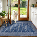 Jute Rug 3x5 Outdoor Patio Rug with Border, Washable Rugs for Entryway Porch, Farmhouse Non Slip Area Rugs with Rubber Backing, Non Shedding Carpet for Indoor Outdoor Bedroom, Courtyard, Blue