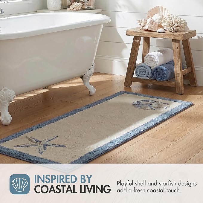 Madison Park Bayside Tufted Bath Rug Cotton Non-Slip, 24 x 60, Blue