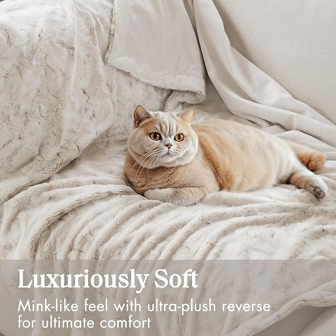 Madison Park Zuri Faux Fur Reversible Throw Blanket, 50 x 60, Snow Leopard | Soft Plush, Luxury, Animal Stripes, Mink Reverse, Modern, All Season, for Bed Sofa Couch, OEKO-TEX Certified