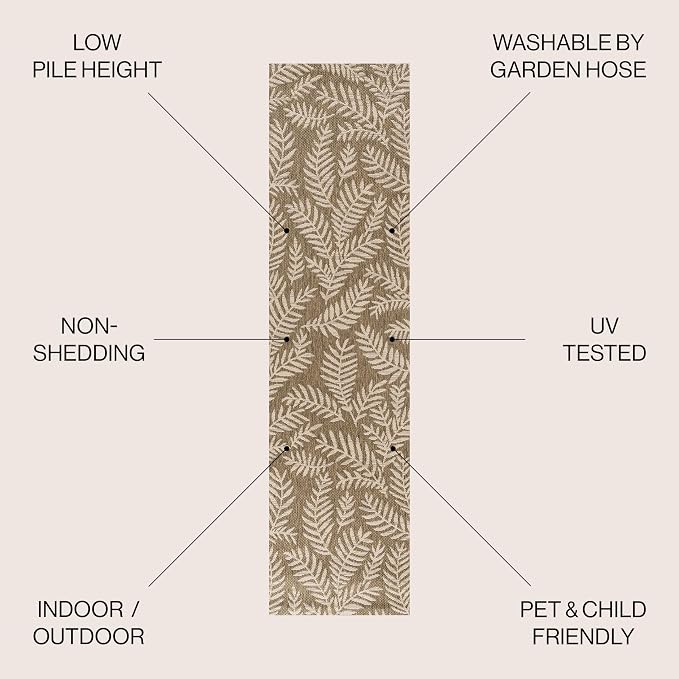 JONATHAN Y Palm Frond Indoor Outdoor Runner Rug 2X8 Brown/Beige, Nevis for Backyard, Patio, Porch, Easy-Cleaning, High Traffic, Pet-Friendly, Non-Shedding (SMB119A-28)