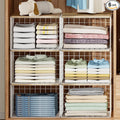 6 Pack Extra-Long Closet Organizers and Storage with Top Board, Stackable Closet Shelf Organizer, Double Storage Design, Clothes Storage Cube/Bin/Basket for Wardrobe, Space-Saving, White,Sturdy,Metal