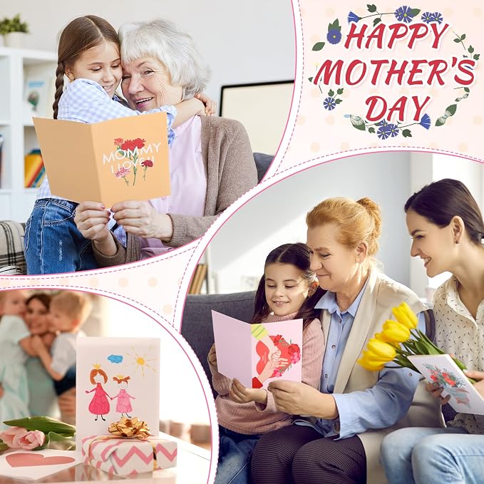 Fuutreo 180 Pack Mother's Day Cards Bulk Assortment with 180 Envelopes and 180 Cute Stickers Floral Mother's Day Greeting Cards Blank Inside for Birthday Supplies, 4 x 6 Inch, 12designs