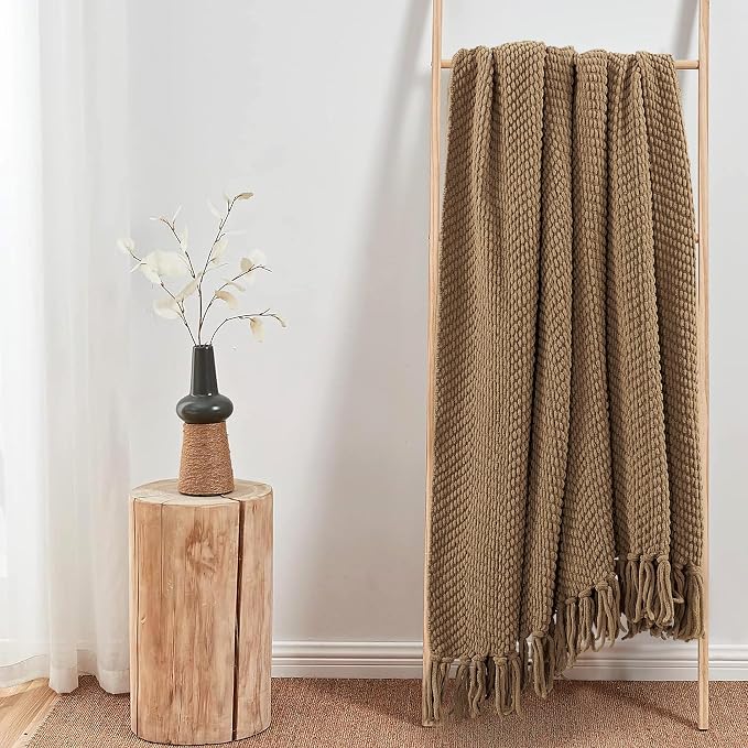 Home Soft Things Brown Throw Blanket Knitted Tweed Throw 60'' x 80'', Amphora, Super Soft Cozy Warm Comfortable Breathable Throw for Living Room Chair Couch Bed Sofa Bedroom Home Décor