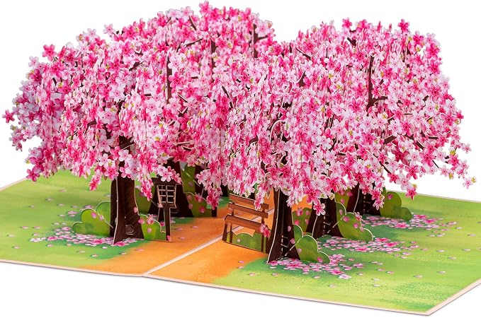 Paper Love Pop Up Cards 2 Pack - Includes 1 Spring Bouquet and 1 Cherry Blossom Park, for All Occasions, Mother Day, Birthday, Just Because- Includes Envelope and Note Tag