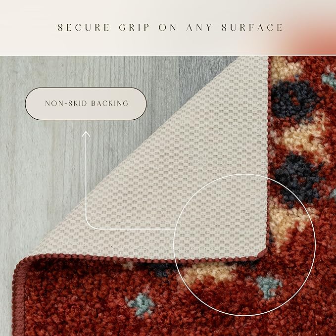 Maples Rugs Reggie Floral Kitchen Rug - Made in USA - Washable, Non Slip Indoor Carpet for Entryway, Foyer, Kitchen, and Bathroom, 1'8 x 2'10, Merlot