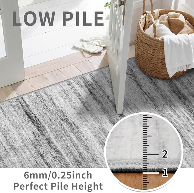 2x4 Washable Entryway Runner Rugs: Easy-to-Clean Runners for Hallway Bedroom - Stain and Water Resistant Rug with Non-Slip Backing - Soft Low-Pile Door Mat Kitchen Carpet Grey