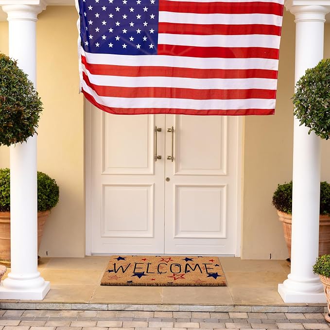 Ceenna 4th of July Patriotic Coir Door Mat Outdoor Red White Blue 250th Anniversary Star Welcome Rug Patriotic Doormat Non-Slip Entrance Rugs for Independence Day Memorial Day Home Decor 16 x 28 Inch