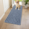 Smiry Dog Door Mat for Muddy Paws 47x17, Absorbent Dirt Trapper, Non-Slip Washable Chenille Entryway Rug for Inside Floor, Airy Blue, Layered Pattern