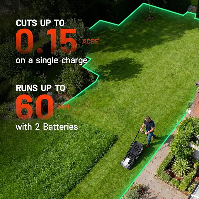Litheli Electric Lawn Mower Cordless 16", Grass Cutter Machine for 3200 Sq. Ft, 2 in 1 Bagging/Mulching, Brushless Motor, 6 Cutting Heights, Includes 2 * 5.0 Ah Battery and Charger