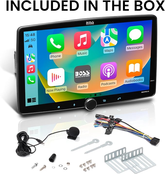 BOSS Audio Systems BCPA14 Car Stereo, CarPlay, Android Auto, Single DIN