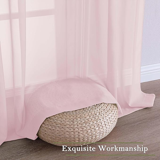 Lecloud Blush Pink Sheer Curtains 84 Inches Long 2 Pcs, Rod Pockets Breathable - Image 7