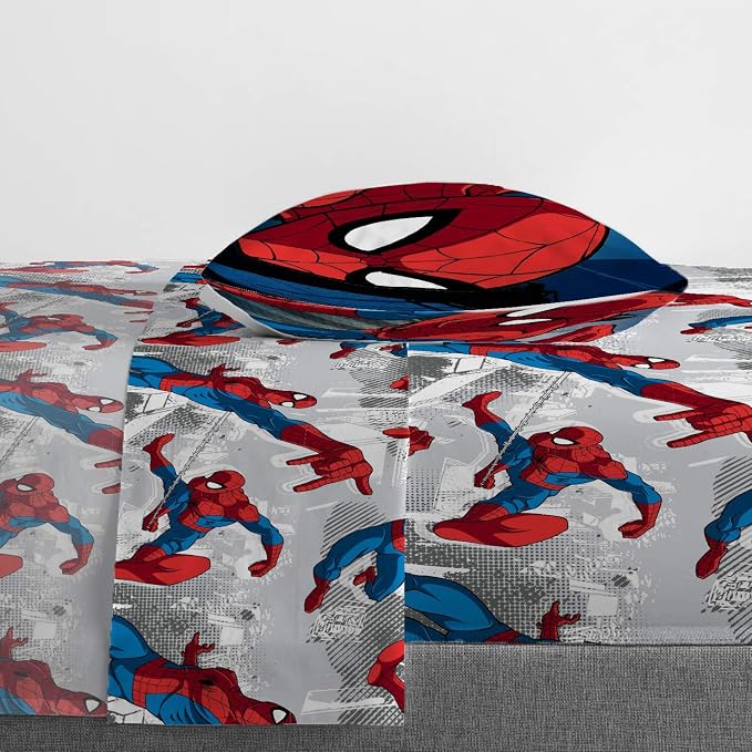 Marvel Spiderman Twin Comforter Set 4 Piece Kids Bedding for Boys, Multi | Bed in a Bag, Comforter Sheets Pillowcase, Official Product, Soft Microfiber, Machine Washable, Easy Care, Boys Gift