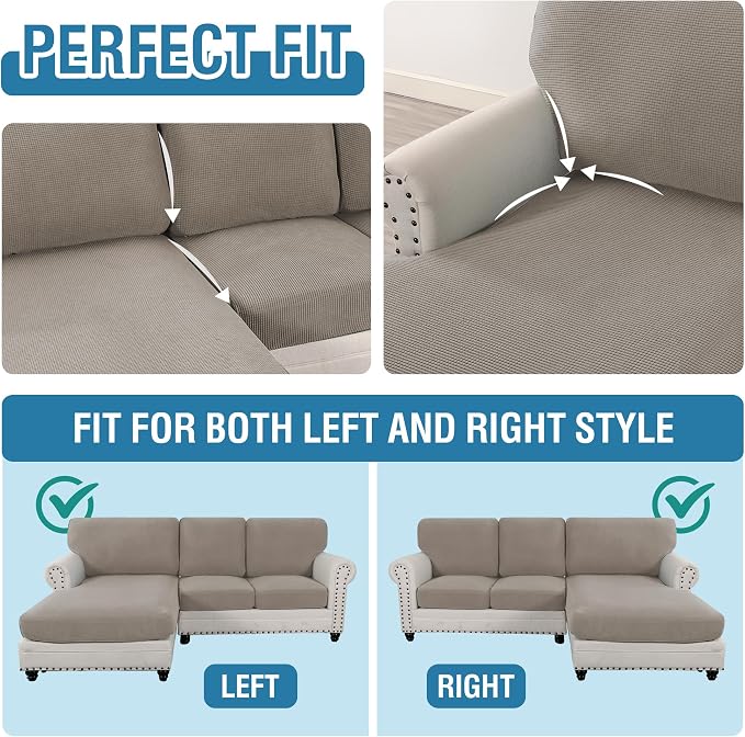 H.VERSAILTEX 2025 New Sectional Couch Covers 6 Pieces Stretch Sofa Covers for Sectional Sofa Set Separate L Shaped Couch Cover for Both Left/Right Couch (Seat and Back: 1 Chaise + 2 Sofa, Taupe)