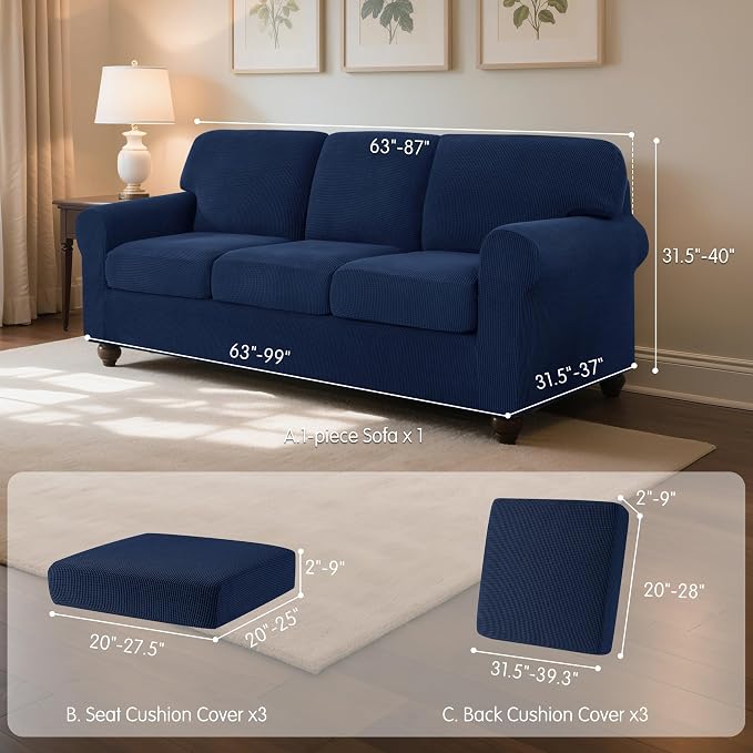 SUBRTEX 7 Pieces Stretch Sofa Slipcover Sets Couch Cover Sets Backrest Cushion Covers Furniture Protector Collection Set for Oversize Sofa Loveseat Chair Slip Covers(Large, Navy)