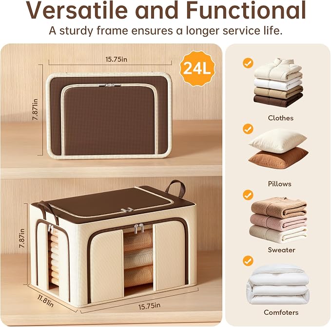 3 Openings Clothes Storage Bins with Metal Frame，24L (brown) | Oxford-Gewebe