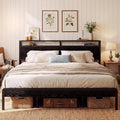 LIKIMIO King Size Bed Frame with 2-Tier Storage Shelf Headboard | Dark Wood Platform Bed, Camas King with Strong Metal Supports, Sturdy, Noise-Free, No Box Spring Needed, Black