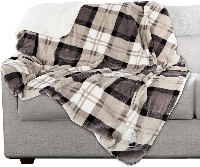 Pet Blanket - Reversible Waterproof Plaid Throw Protects Couch, Car, and Bed from Spills, Stains, or Fur - Dog and Cat Blankets by Petmaker (Gray)