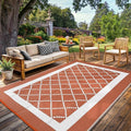 Outdoor Rug 9x18ft Waterproof Reversible Plastic Straw Patio Carpet Modern Geometric Diamond Mat Easy Clean Large for Deck Camping RV Picnic Beach 颜色: 赤陶橙/白 规格: 美国 尺寸: