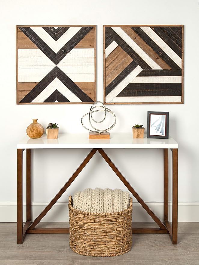 Kate and Laurel Baralt Shiplap Wood Plank Art, Black, White and Rustic Brown