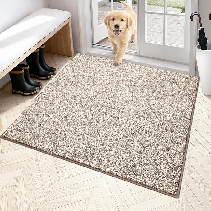 PURRUGS Dirt Trapping Door Mat 48" x 48", Non-Slip Machine Washable Entryway Rug, Dog Doormat, Indoor Front Door Mat, Super Absorbent Entry Rug for Muddy Shoes & Paws, Taupe