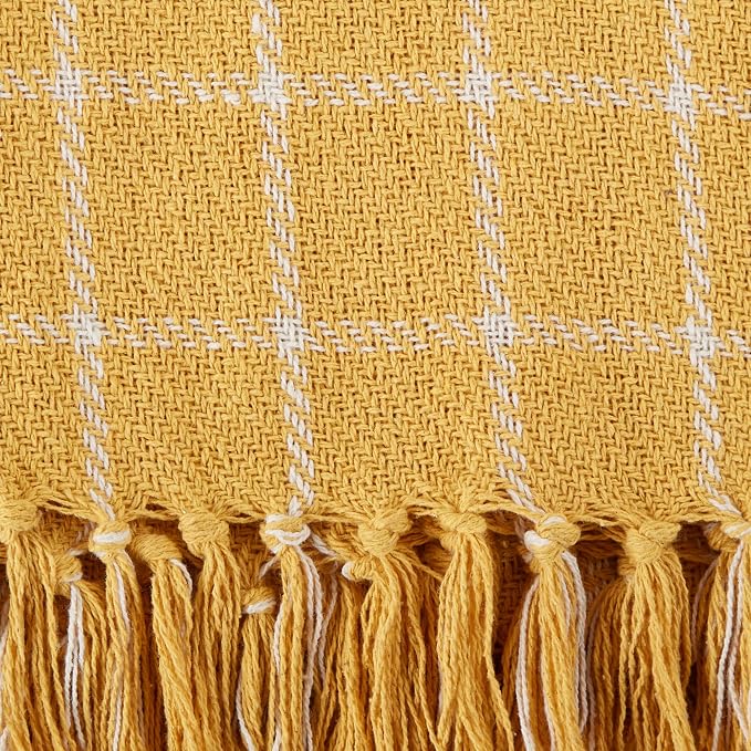 DII Transitional Checked Plaid Woven Throw, 50x60, Honey Gold