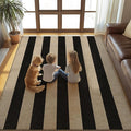 Washable Striped Easy Jute Rug, 3x5 Black Outdoor Indoor Patio Geometric Neutral Small Area Rugs, Low Pile Lightweight Non Slip Carpet Mat for Living Bedroom Entryway Front Door Farmhouse Doorway