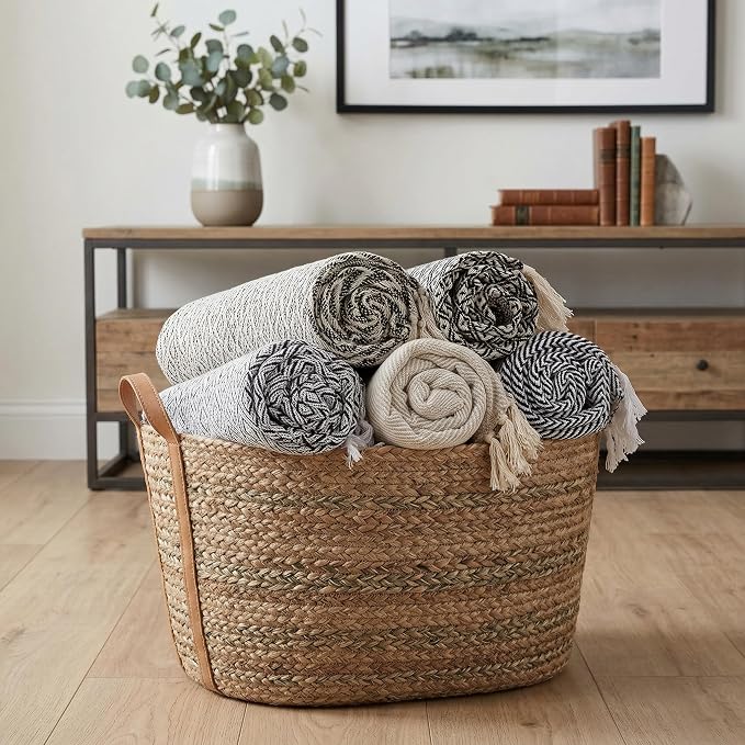 Americanflat 50x60 Throw Blanket - Soft and Breathable Cotton Throw Blanket for Couch, Bed, Chair - Decorative Blankets Perfect for Home, Office, or Outdoor Use - Black, Cream and Beige Plaid Design
