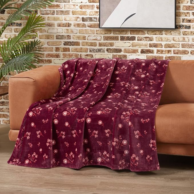 Lucky Brand Daisy Red Floral 90"X90" Cozy Plush Blanket - Premium Microfiber Throw for Luxurious Comfort and Style Full/Queen Size