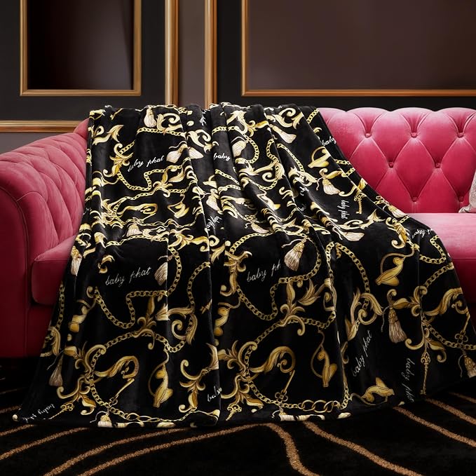 Baby Phat Oversized Plush Throw Blanket 60" x 70", Gold Chains