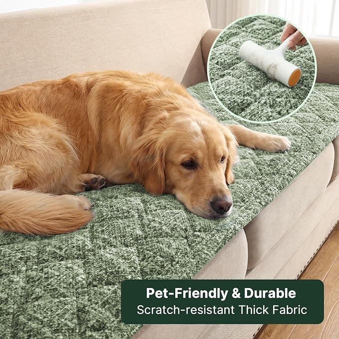 H.VERSAILTEX Chenille Couch Cover for Dogs Washable Soft Chair Armchair Covers Sectional Sofa Cover Color Blending Non-Slip Thick Couch Furniture Protector Pet Bed Covers(Heathered Matcha, 28"x 47")