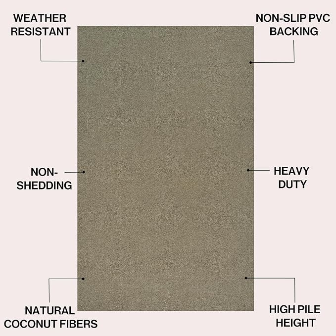 JONATHAN Y Peater Classic Casual Commercial Natural Coir Taupe 4 ft. x 6 ft. Doormat for Entrance, Front Door, Entryway CHG100C-4