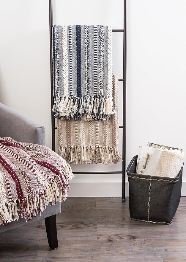DII Braided Striped Decorative Throw Blanket, 50x60, Stone