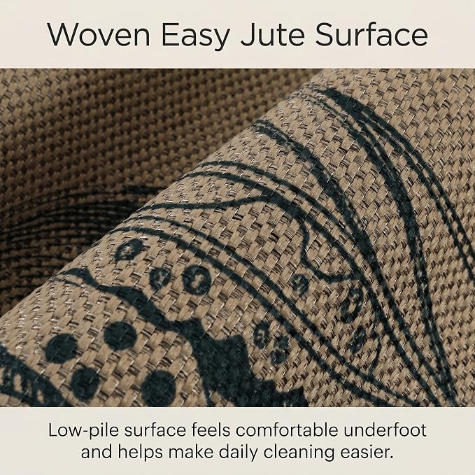 Tribesigns 3x5 Blue Green Coastal Easy Jute Outdoor Rug for Front Door | Washable, Non-Slip, Low-Pile Ocean Animal Design for Entryway, Porch, Patio and Beach House Decor, Includes 4 Rug Grippers
