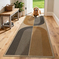Washable Rainbow Easy Jute Runner Rug 2x8, Black Neutral Modern Boho Geometric Outdoor Indoor Patio Rug, Woven Non Slip Thin Long Runner Carpet Mat for Hallway Kitchen Entryway Porch Farmhouse