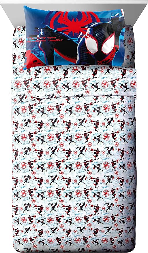 Jay Franco Marvel Spiderman Spider-Verse Twin Comforter Set | Bed in a Bag, Comforter Sheets Sham Pillowcase, Official Brand, Soft Microfiber, Machine Washable, Easy Care, Boys Gift