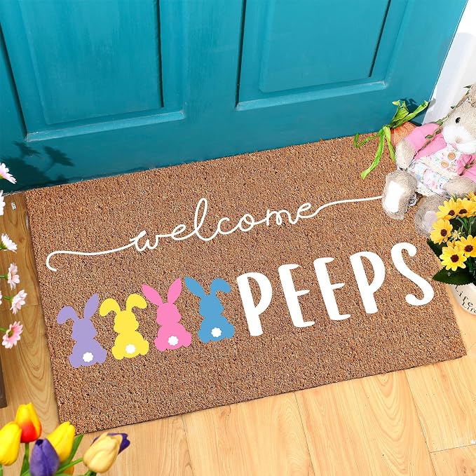 Ceenna Easter Welcome Doormat Outdoor Easter Bunny Coir Door Mat Rabbit Front Door Mat Non Slip Front Porch Rugs Indoor for Home Entrance Decoration Gifts, 16 x 28 Inch