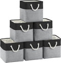 FinishingBo 11 inch Cube Storage Bin with Handles 6 Pack | Foldable Basket, Fabric Storage Bins, Closet Storage, Home Organizer (Black/ Gray)