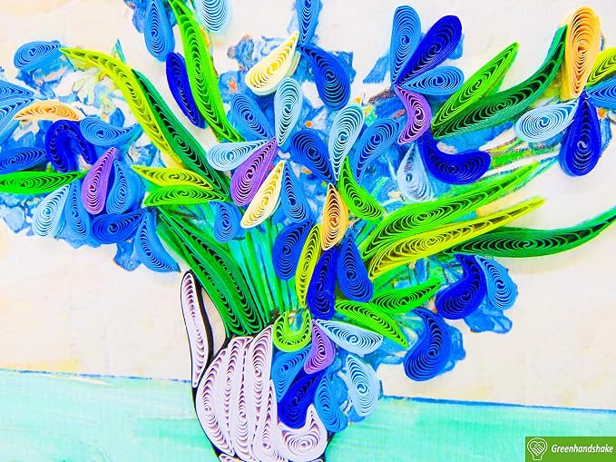 Van Gogh's Irises (1890) Quilling Art Greeting Card,Design Greeting Card for Birthday, Valentine's Day, Get Well, All Occasion. Framable Artwork for Art Lovers